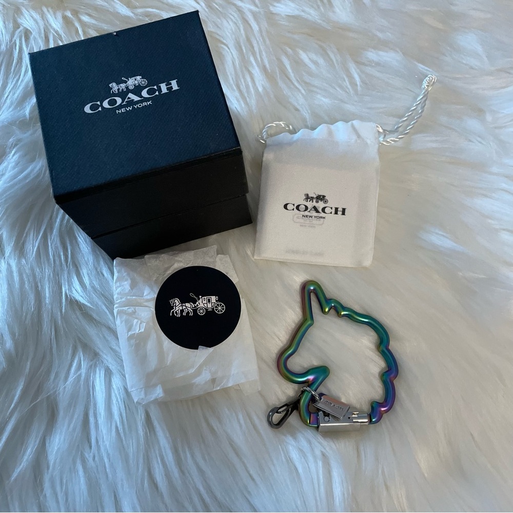 Coach Unicorn Oil Slick Keychain with Box GUC